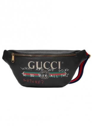Gucci-Print Leather Belt Bag, Black