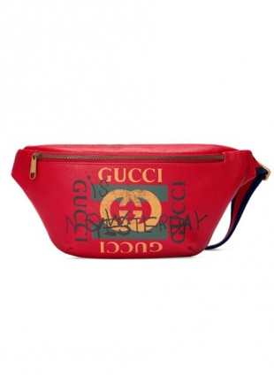 Gucci-Print Leather Belt Bag, Red