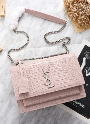 SAINT LAURENT SUNSET MEDIUM IN CROCODILE EMBOSSED LEATHER BAG