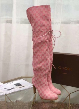 GG Hibiscus red canvas over-the-knee boot