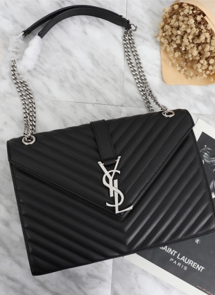 Yves Saint Laurent bag quality 1:1, black lambskin with silver chain