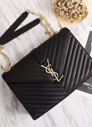 Yves Saint Laurent bag quality 1:1, lambskin black with gold chain