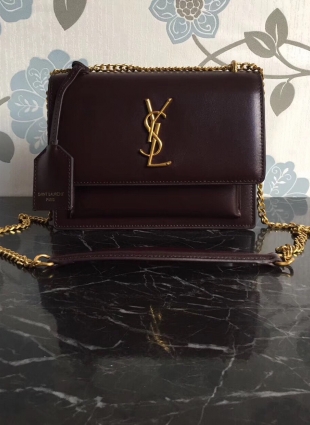 YVES SAINT LAURENT BAG brown WITH GOLD CHAIN