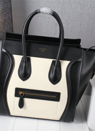 CÉLINE BAG Black with white plain leather size 30 cm