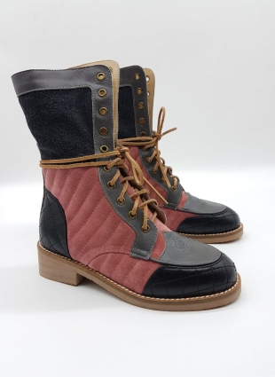 Chanel boots black and salmon color