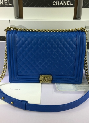 Chanel dark blue Boy bag, gold chain
