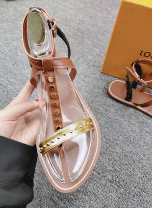 Louis Vuitton sandals brown and gold