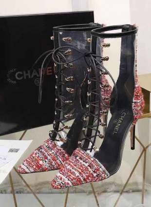 Chanel boots black and red