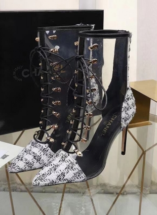 Chanel boots black and white