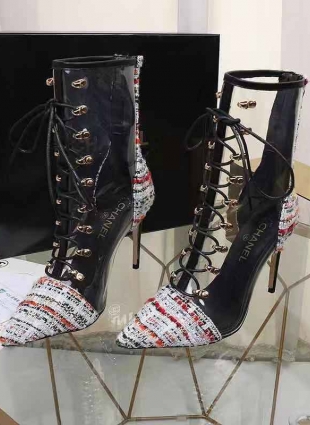 Chanel boots black and white