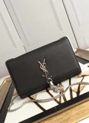 Yves Saint Laurent bag black with silver chain