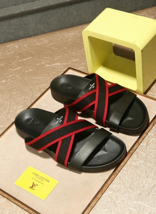 Louis Vuitton slippers black and red