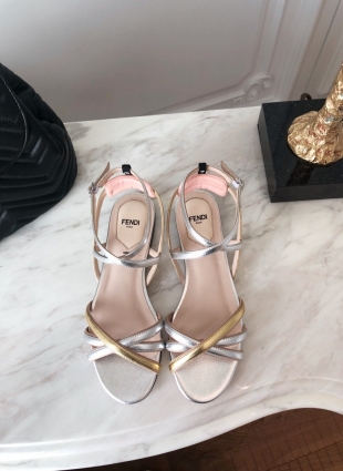 Fendi sandals silver and gold