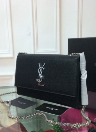Yves Saint Laurent bag black with silver chain