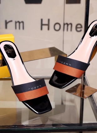 Fendi sandals black and orange