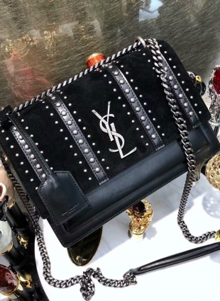 Yves Saint Laurent black bag with silver chain