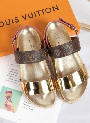 Louis Vuitton sandals brown and gold