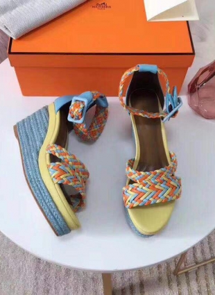 Hermès sandals blue and yellow