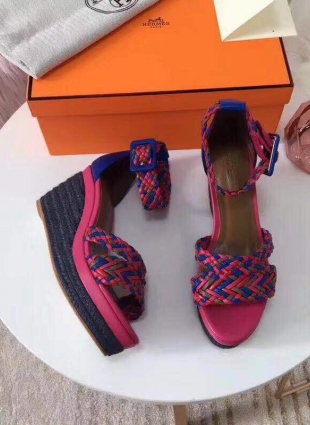 Hermès sandals dark blue and pink