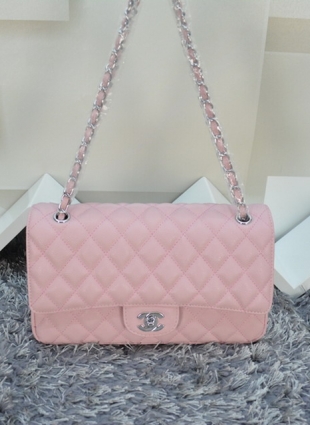 CHANEL pink bag caviar leather silver hardware