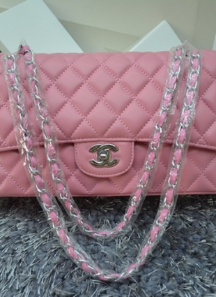 CHANEL pink bag lambscin silver hardware