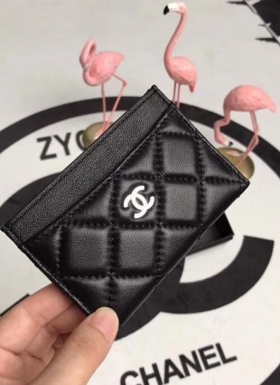 CHANEL card holder lambskin silver hardware