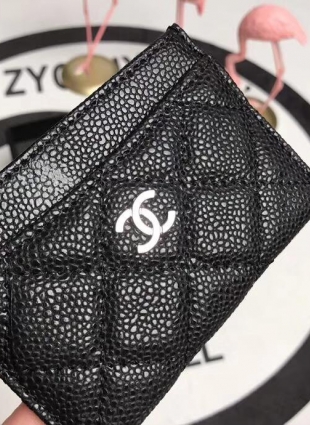 CHANEL card holder caviar leather silver hardware