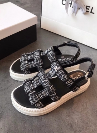 Chanel sandals black and white
