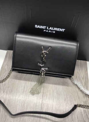Yves Saint Laurent black bag with silver chain