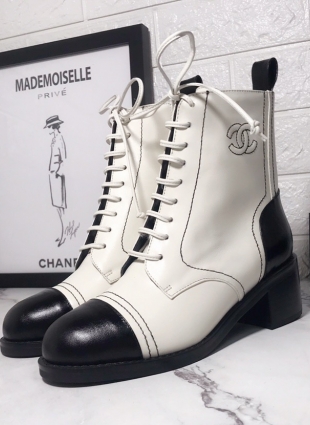 Chanel boots white and black