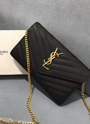 Yves Saint Laurent bag black, size 22.5x14x4 cm, caviar leather, gold chain