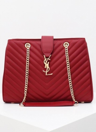Yves Saint Laurent bag red, size 35x9.5x25cm, Lambskin, gold chain