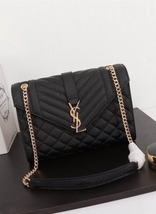 Yves Saint Laurent black bag 24X17.5X6 cm, caviar leather, gold chain