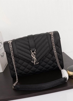 Yves Saint Laurent black bag 24X17.5X6 cm, caviar leather,silver chain