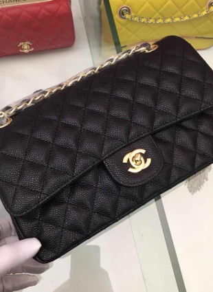 CHANEL bag 2.55 caviar leather gold chain