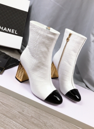 Chanel boots white